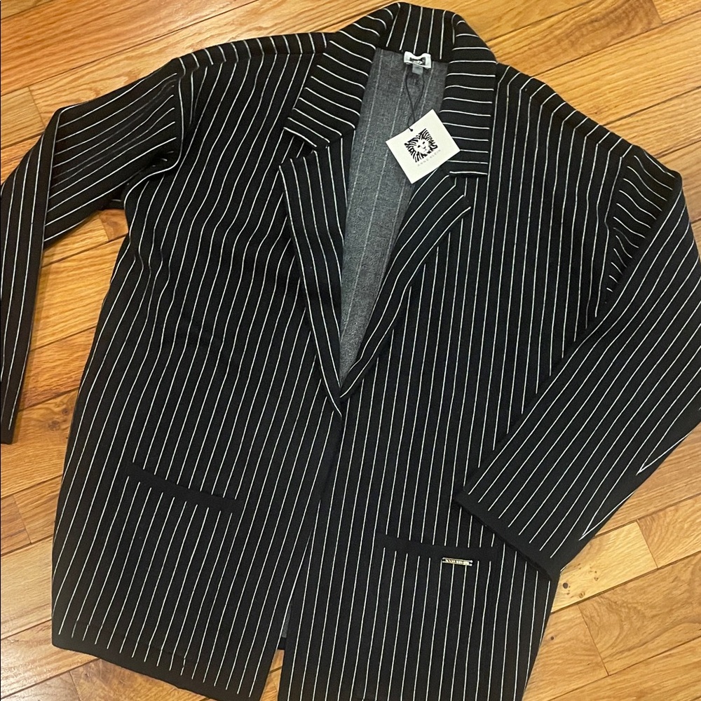 Anne Klein Black Pinstripe Blazer Sport Coat/Sweater size M